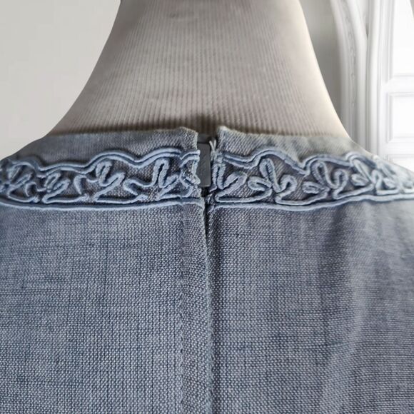 Vintage Sarah Elizabeth Linen Blend Sheath Maxi Dress Size 12 Button Embroidery - Picture 11 of 16